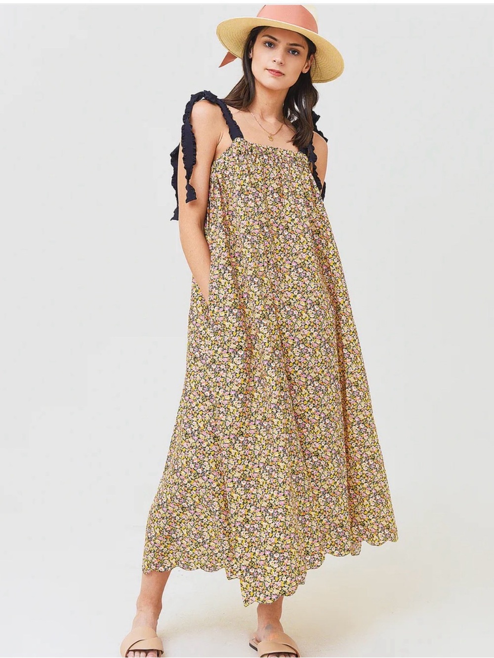 Marysia Swim Yellow Floral Tie-Shoulder Maxi Dress